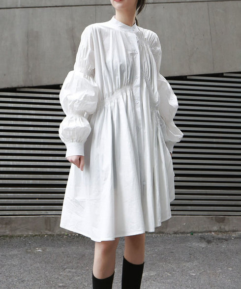 Gather Twist Balloon Shirt Dress